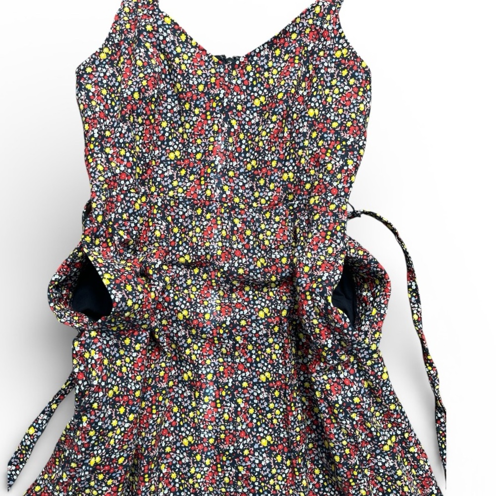 J.CREW Ditsy Floral Linen Tie Waist Tiered Ruffle Maxi Dress Size 8 Navy - Picture 8 of 15